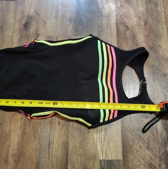 Vintage Backflips Neon Striped One Piece Swimsuit Union Made in USA Size 9/10 - Picture 3 of 8